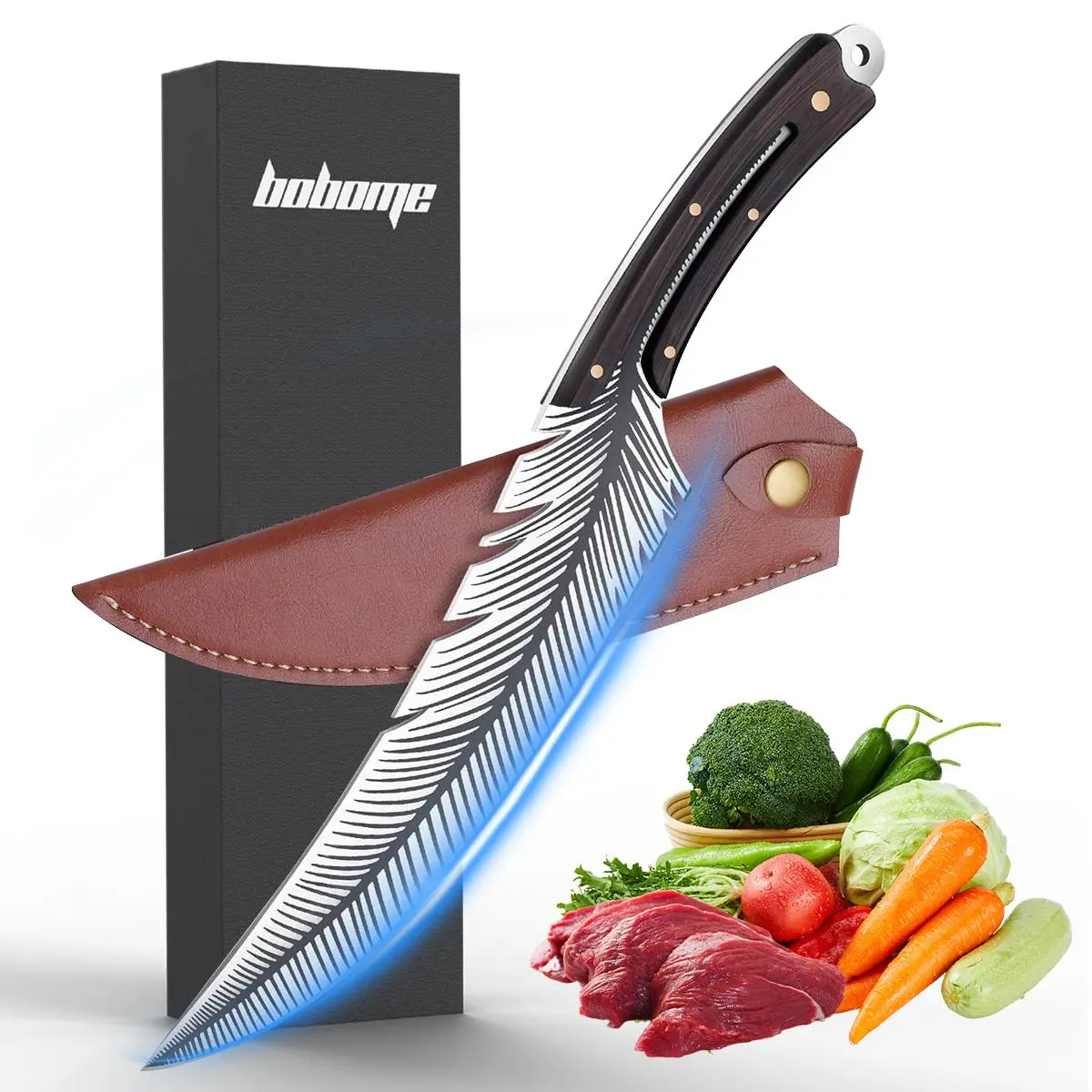 Gift for Dad Feather Knife Hand Forged Viking Knife,Professional Sharp Chef Knives,High Carbon Steel Butcher Knife Boning knife with Sheath for Kitchen Outdoor Camping Gift for Men Father campingessentials