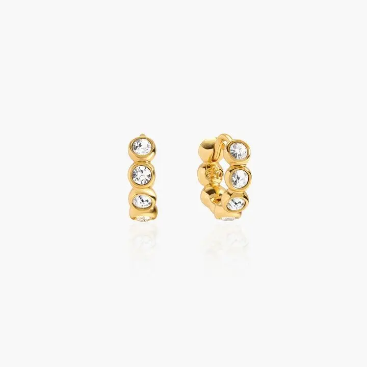 en route 18K Gold Plated Tennis Hoop Earrings in Gold, Shimmering White CZ Stones, Lightweight High-Shine Finish, Minimalist Basic Style, Perfect for Daily Commuting & Date Night