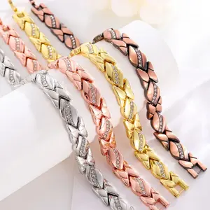 Women's Copper Magnetic Bracelet, 3500 Gauss Pure Copper Bangle with Diamond Accents, Stylish Leaf Pattern Jewelry for Daily & Outdoor Wear step mom gift casual attire durable accessory jewelry gift