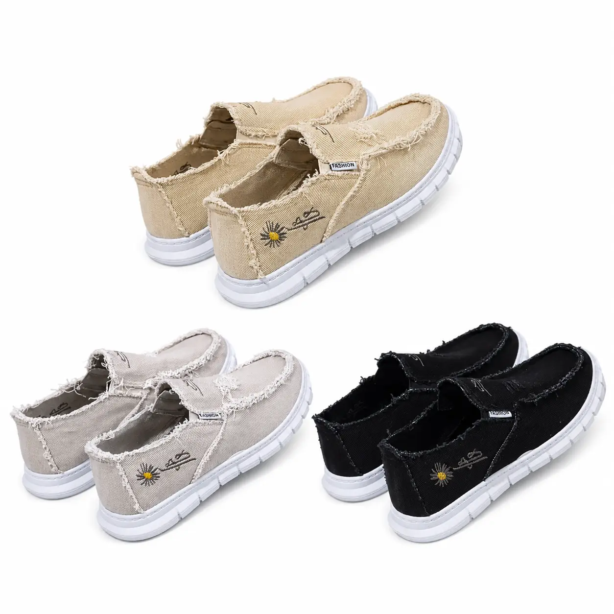 Women’s Casual Canvas Slip-On Sneakers - Frayed Edge, Lightweight Flat Shoes for Summer Everyday Walking