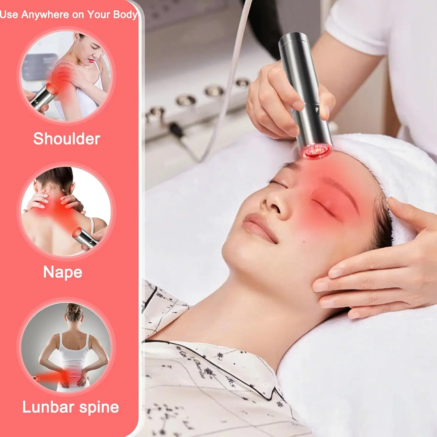 Triple-Wavelength Red Light Therapy Wand, Cordless USB Rechargeable Device for Tight Muscles Relief, Pain Reduction and Body Skin Rejuvenation, Muscle Relief, Muscle Therapy