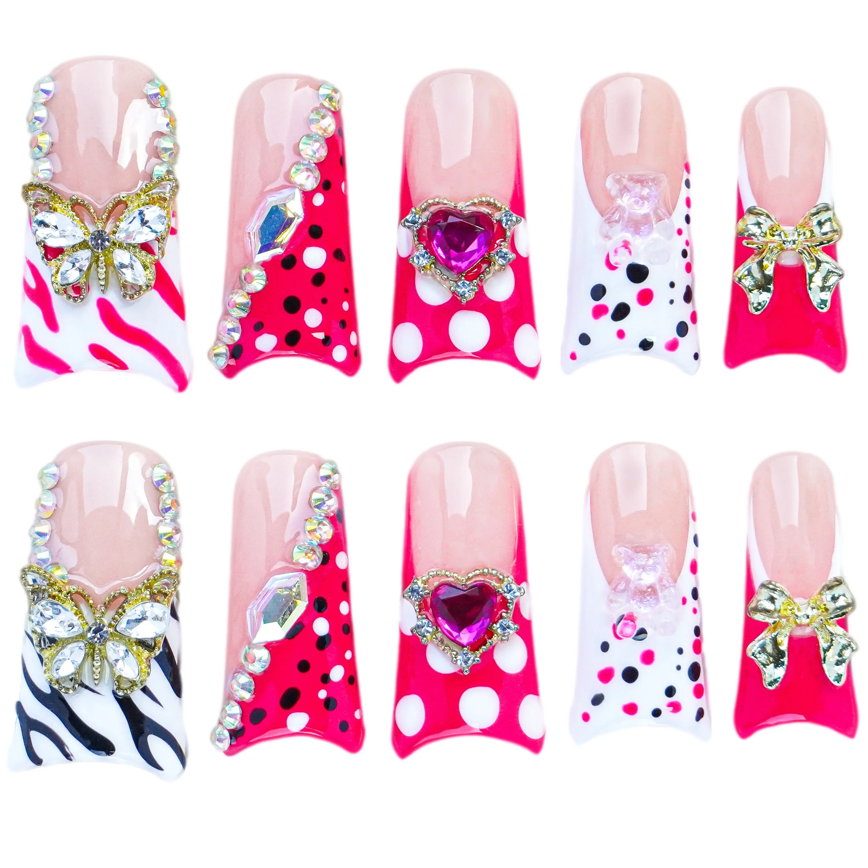 BHI Handmade Coffin Duck Nails 3D Reusable Handmade Press-On Nails - Acrylic Square Shape, Natural Finish, Durable & Stylish for Salon-Perfect Look