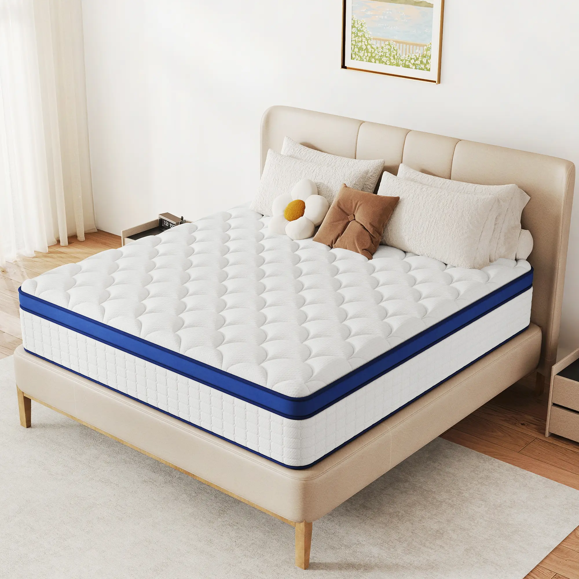 【summergarden】12/14 Inch Hybrid Mattresses in a Box (with Comfort Foam, Pocket Coils, and Memory Foam), for Pressure Relief & Motion Isolation, Back & Lumbar Support, CertiPUR-US Certified, Twin/Full/Queen/King Size Mattresses, queen size mattress