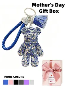 Mother's Day Gift Boxed Rhinestone Bear Keychain, Tassel Decor, Luxury Minimalist Style, Unisex Perfect Gift, Unique Design for Daily Use