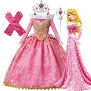 Elegant Girls Dress Aurora Costume for Halloween Party Role Play Costume Princess Cosplay Christmas Sleeping Beauty Dress
