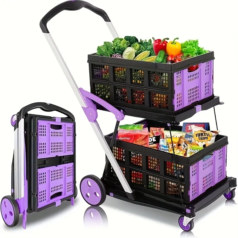 Utility Cart,2 baskets included,Folding Shopping Cart,Multi-Functional Collapsible Cart,Grocery Cart on Wheels Foldable with Storage Crate,camping cart Carrying Transport Multi-Purpose large capacity utility wagon personal,BlackFriday,summerwins summerwin