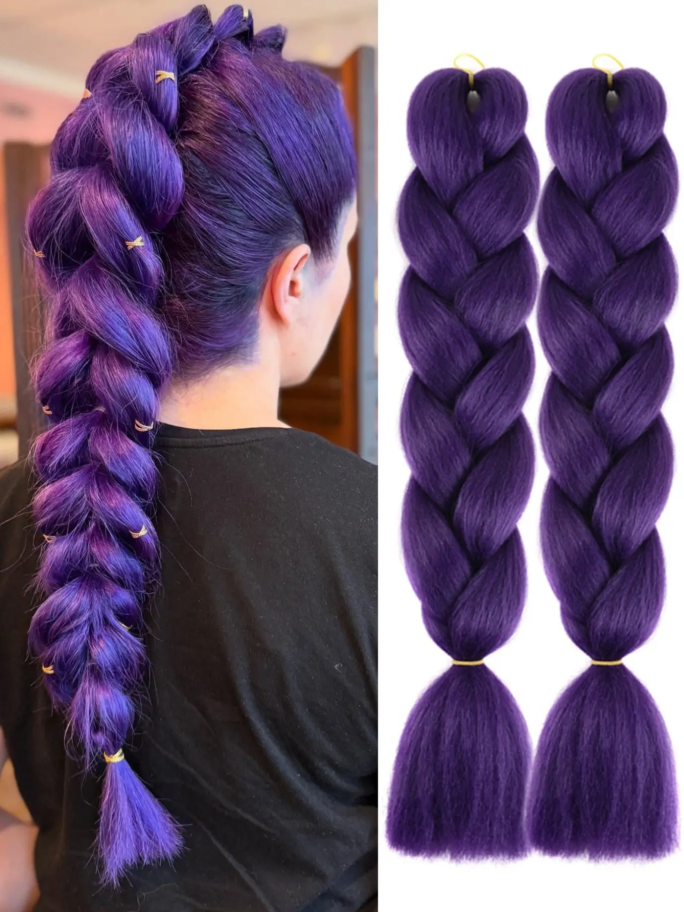 2 Pack Jumbo Purple Braiding Hair 24Inch purple-lake light purple Braiding Hair Synthetic Braided Hair Extensions Rainbow High Temperature Synthetic Wedding Makeup Styling Synthetic Hair Piece Synthetic Braids Synthetic Hairpiece