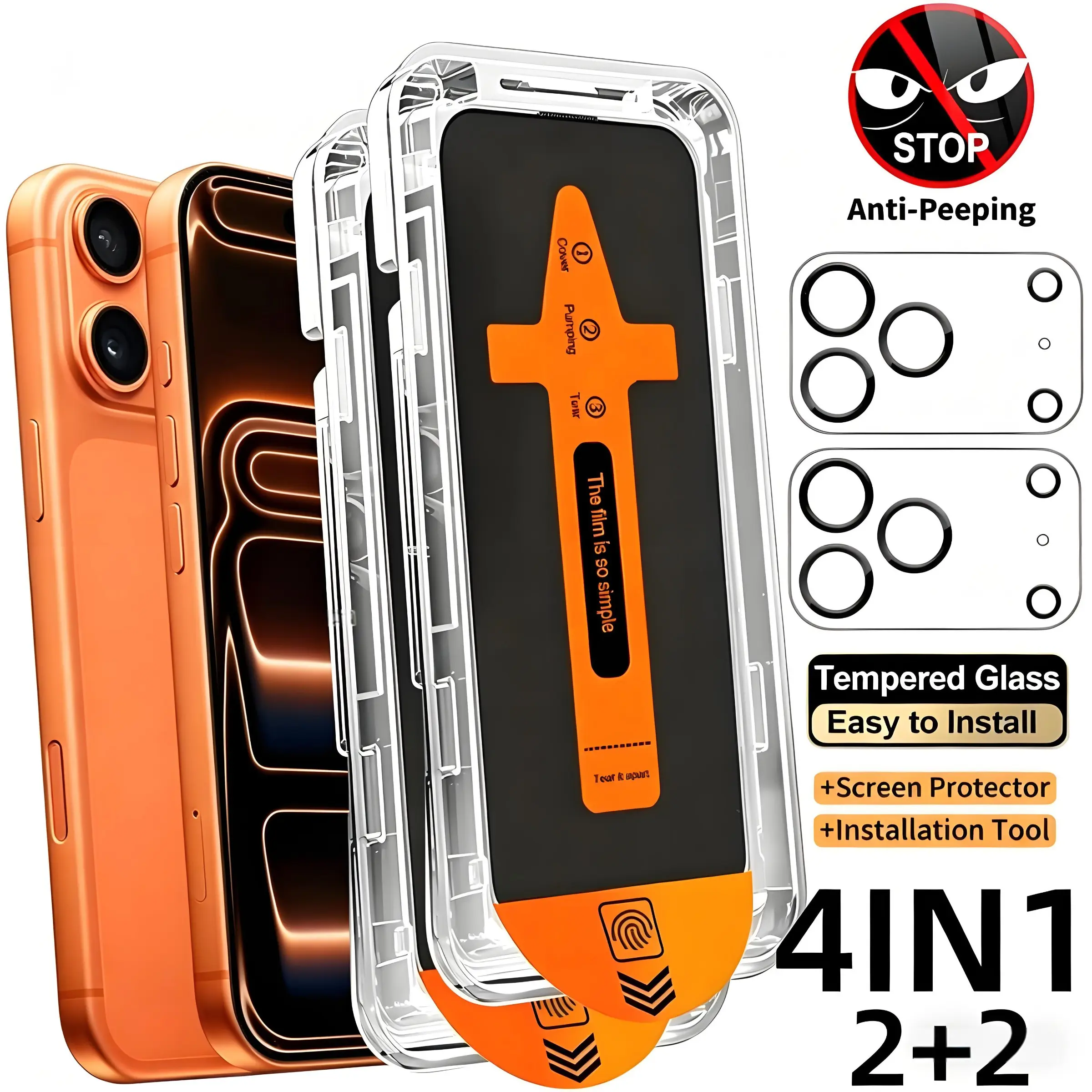 Privacy Screen Protector and Lens Guard Set for iPhone 17/16/15/14/13 Series, Anti-Spy, Protection, Sweat, Fingerprints, High Clarity, Easy Install, Accessories