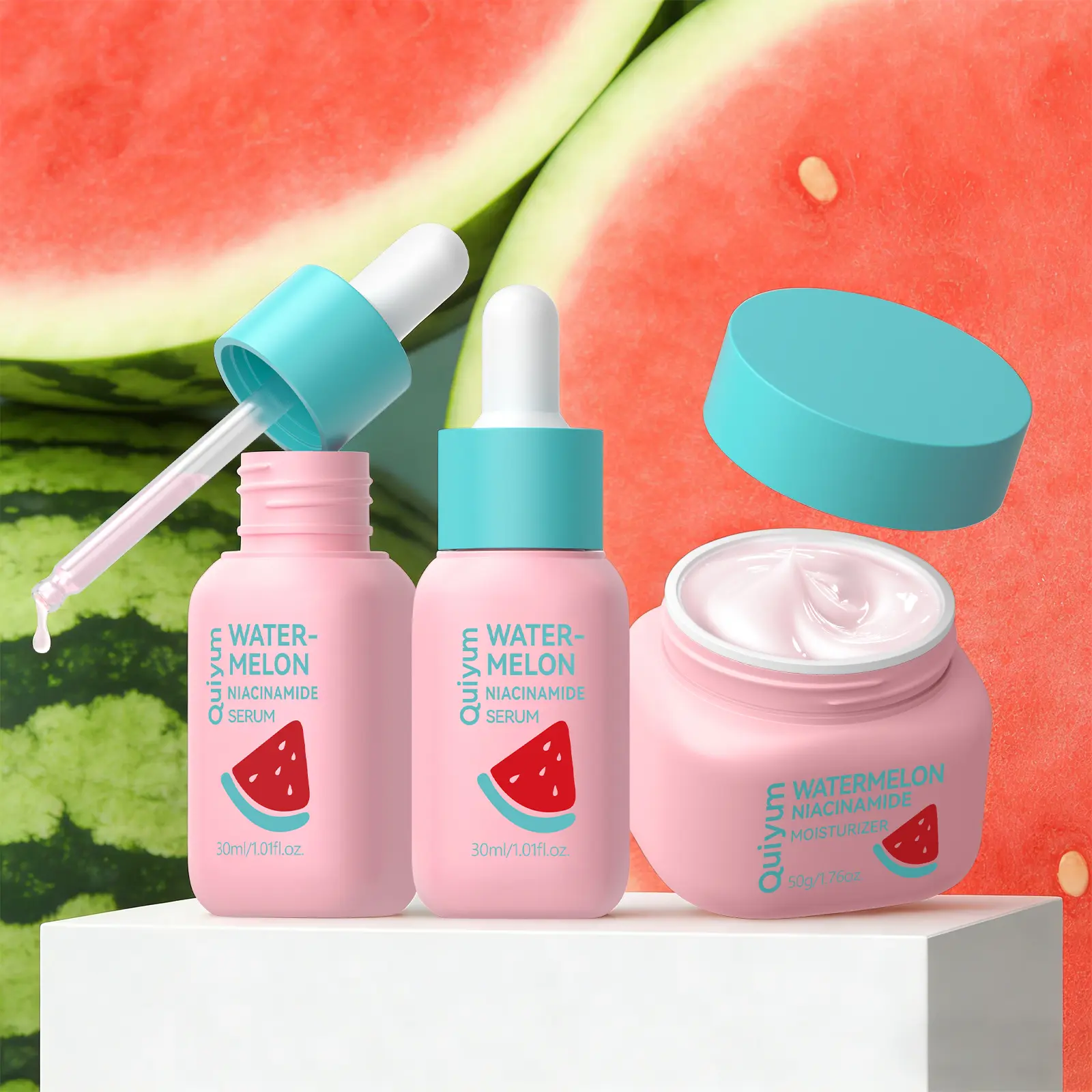 QUIYUM Watermelon Niacinamide Serum & Moisturizer Multi-Pack, Deep Hydrate, Oil Control, Brightening Skincare Kit, Moisturizing, Glow, Liquid, All Skin Types, Face, 1.76Oz