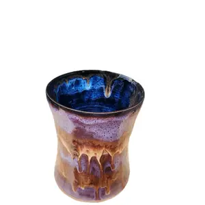 Hebee Pottery Handmade Utensil Holder - Unique Blue & Brown Glazed Ceramic Design for Kitchen Organization