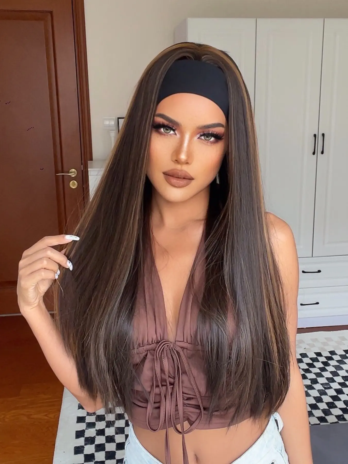 26 Inch Long Curly Wigs for Women, Gorgeous Fluffy Wigs with Headband, Heat Resistant Synthetic Wigs for Party, Daily Use, Heat Friendly Wig, Curled Synthetic Wig, Synthetic Hair