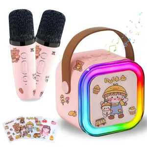 Mini Karaoke Machine for Kids Teens Adults, Children's Karaoke Machine with 1/2 Wireless Microphones and LED Light Toy, for Parties, Home Use, Christmas Birthday Gift for 4 5 6 7 8 9 10 11 12+ Year Old Girls Boys, Portable Karaoke Machine (Pink)