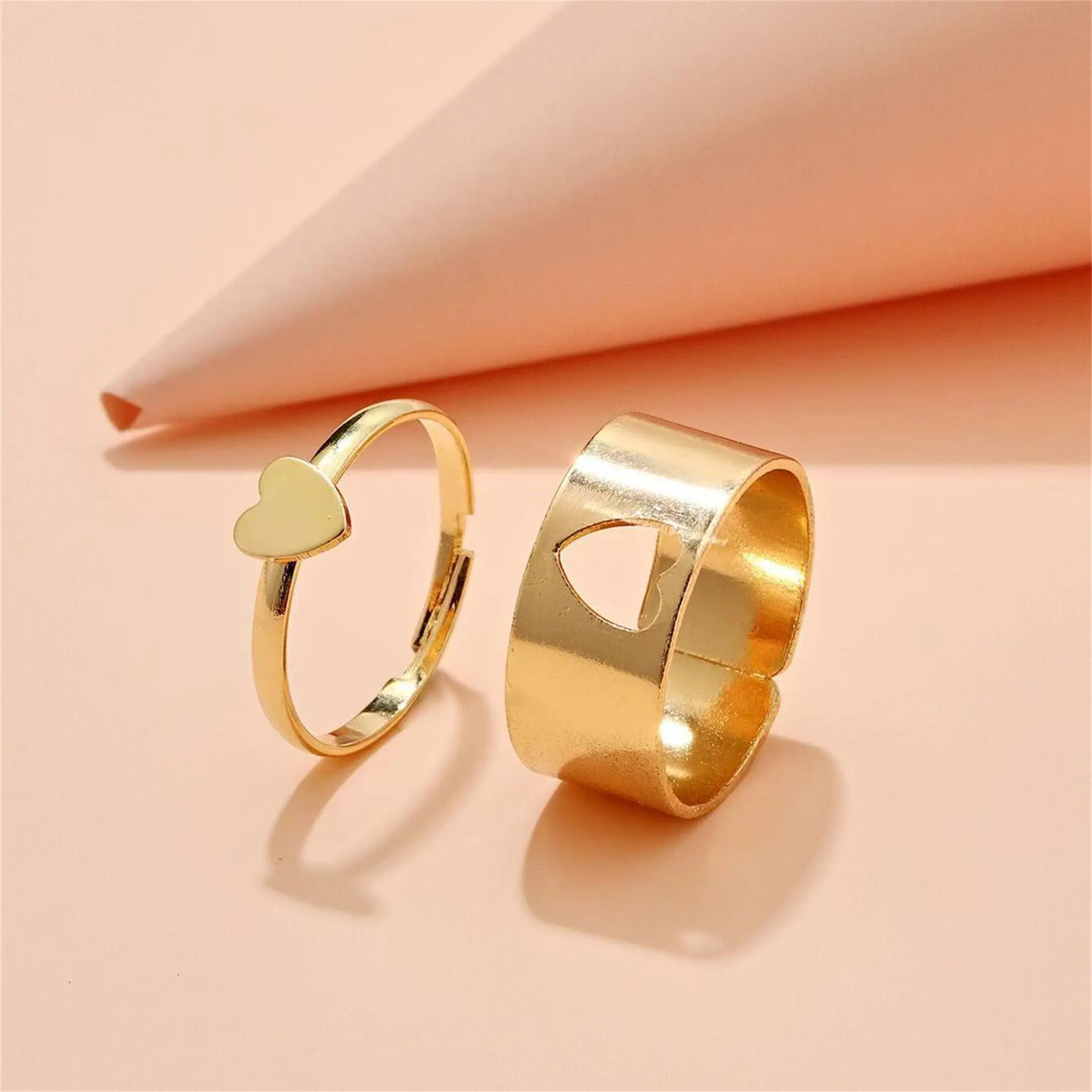 Heart-shaped cutout couple matching ring, engagement and wedding ring set, suitable for him and her adjustable ring, Valentine's Day gift