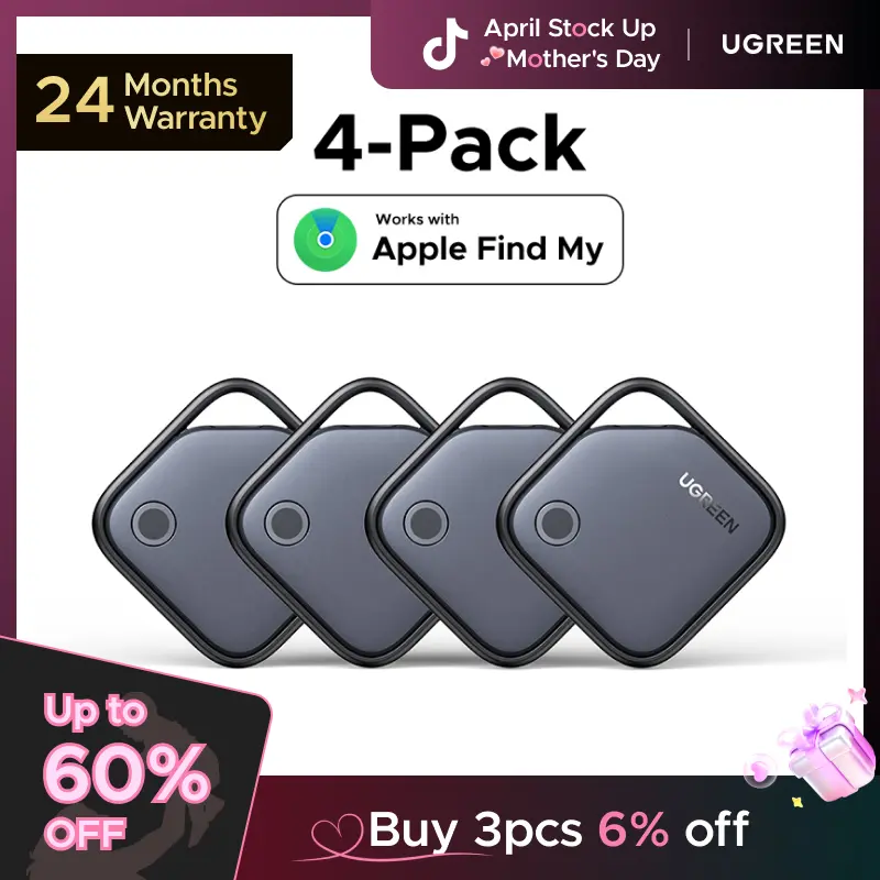 UGREEN Finder Tag Compatible with Apple Offcial Chip ( iOS Only） , Anti-lost for Car Key Wallet Luggage Passport with Alarm& Left-Behind Remind Slim Bluetooth Tracker,Gps Signal Protector Smart Tracking,#SummerVibes,mothersdaygift