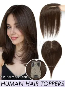 Hair Toppers For Women No Bangs Real Human Hair, Layered Hair Topper, 360° Hair Topper Upgrade Base Topper For Women Toppers Base With 3 Clips Toppers For Women With Thinning Hair Grey Hair Hair Loss Add Hair Volume Human Hair Toupee