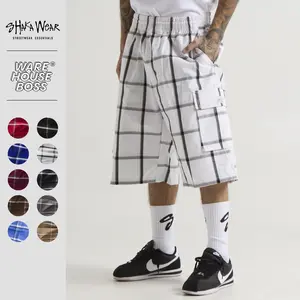 SHAKAWEAR Men's Plaid Checker Shorts SHAKA WEAR 6 Pockets Drawstrings Relaxed Fit Flannel Shorts Plain Casual Shorts Hip Hop Harem