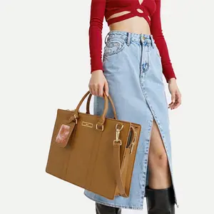 GORFIA Women's Waterproof Plain Business Laptop Tote - 15.6-17.3 in, Double Handles, Smooth Zipper, Clutch Purse Included, Large Capacity, Ideal for Chic Professionals