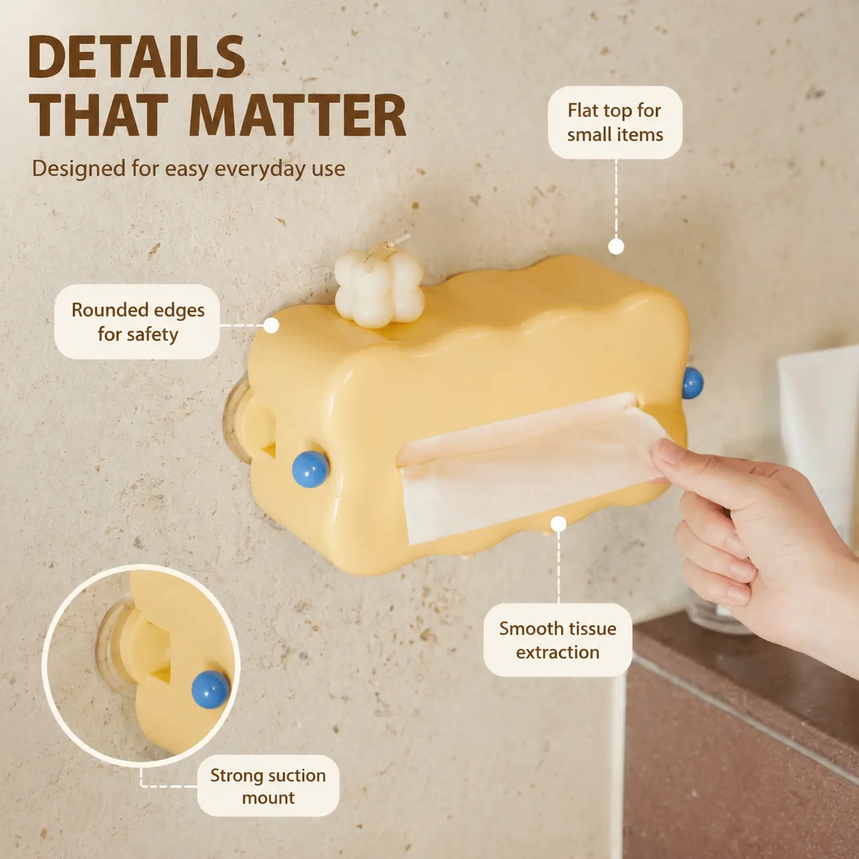 1-Piece Cloud-Shaped Suction Cup Wall-Mounted Tissue Box Organiser, Large-Capacity Facial Tissue Dispenser for Bathroom, Kitchen