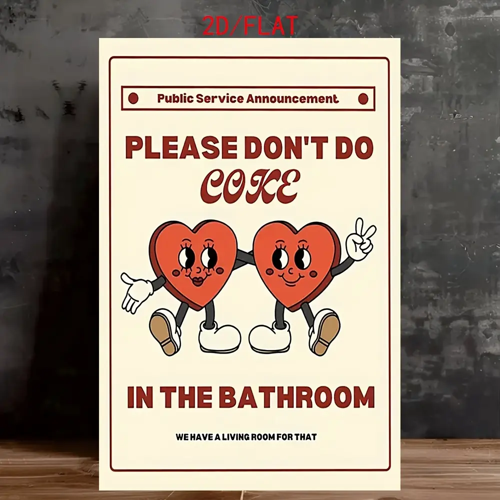 "Please Don't Do It in the Bathroom" humorous canvas art print with playful heart illustration, playful artwork for bathroom or home decor, bathroom wall art |   Whimsical Decor restaurant