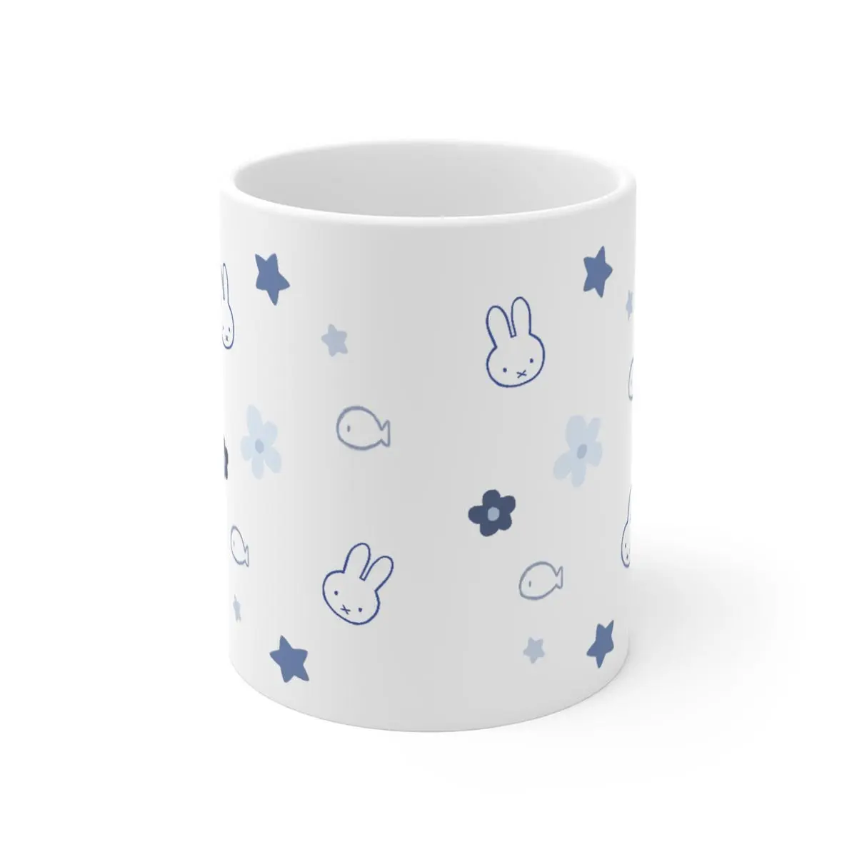 Miffy Ceramic Mug Bunny & Stars Design cute silly rabbit cup to drink coffee, perfect gift for girlfriend, spring, blue aesthetic