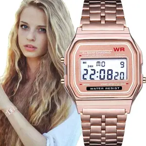 Unisex Versatile Fashion Watch with Steel Strap, Backlight, LED Display, Bracelet Clasp, Coated Glass Dial, Irregular Shape