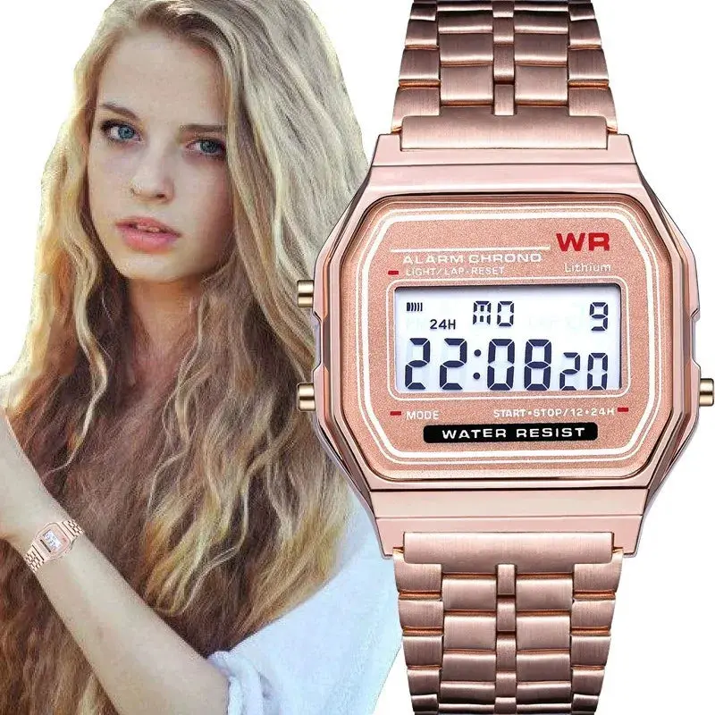 Stylish Unisex Steel Strap Dress Watch with an Irregular Shape, Dual Digital & Quartz Movement, Backlit LED Display and Stopwatch