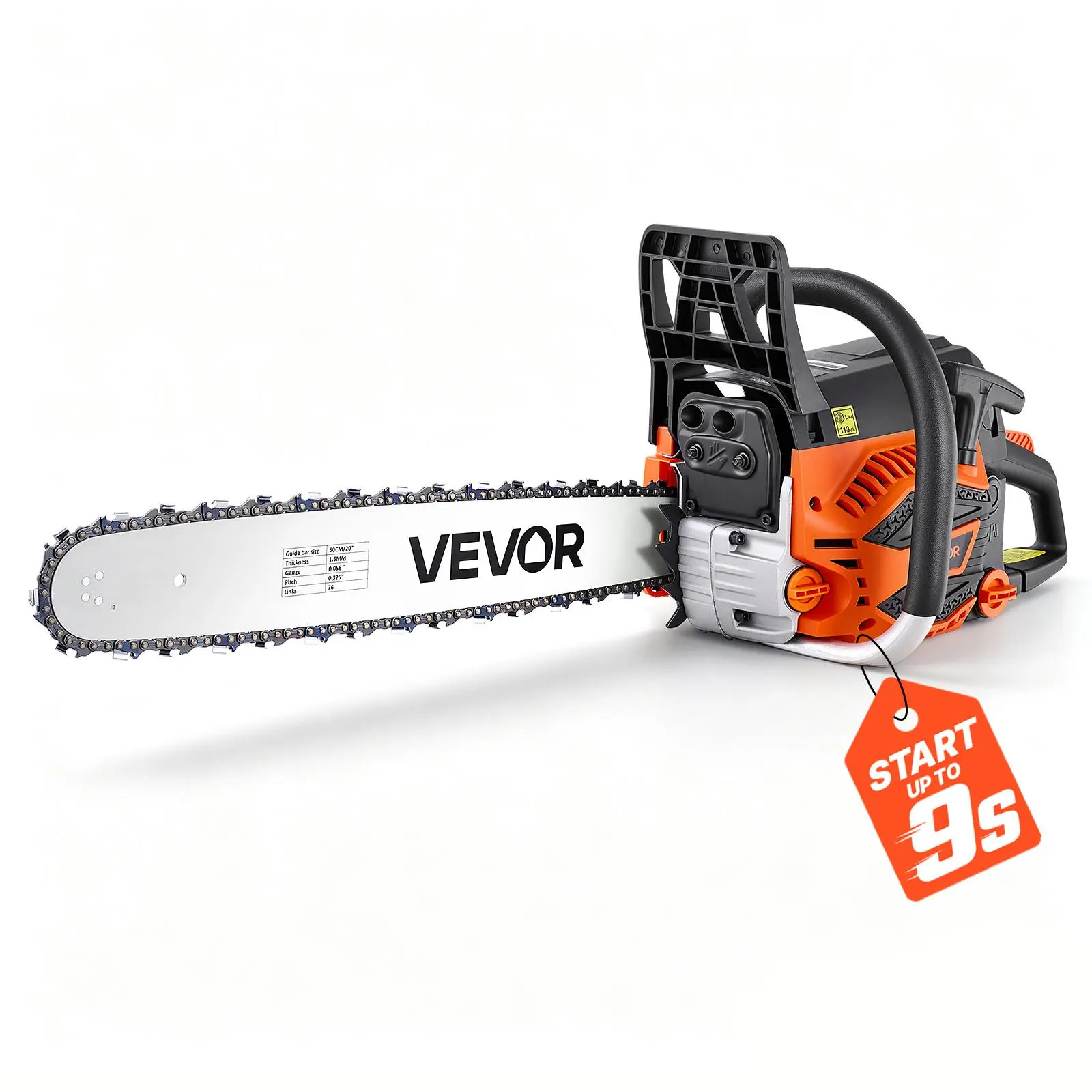 【BackToSchool】VEVOR Gas Powered Chainsaw, 20 in 58CC 3.22HP 2-Stroke Engine, Chains-Equipped Power Saw for Wood Cutting & Tree Trimming, Throttle-Synced Choke, Non-Slip Handle & Dual Tanks
