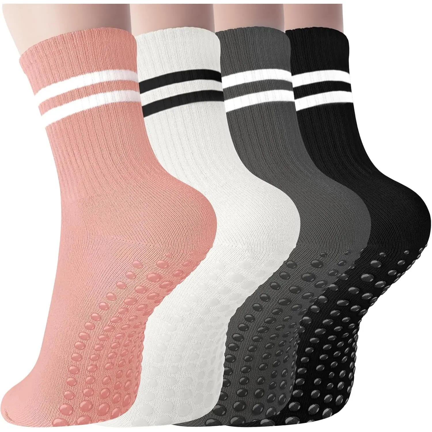 Women's Long Non-Slip Gripsocks - Silicone Gripped Athletic Socks for Pilates, Barre, Workout, Anti-Skid Socks for Fitness Activities, Work Out, Silicone Socks
