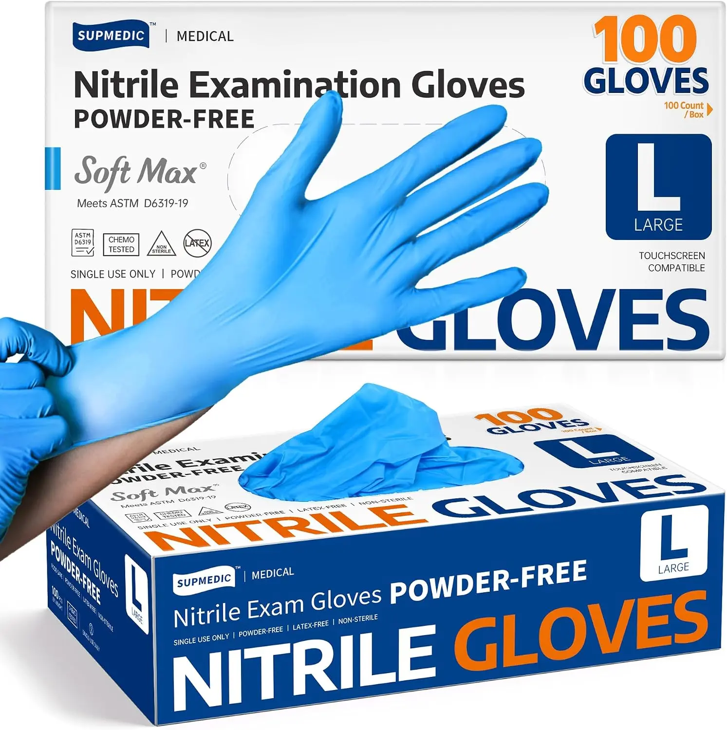 Supmedic Nitrile Disposable Gloves, Powder-Free, Latex-Free, Food Safe, Heavy Duty, Disposable Exam Gloves, 100 Count