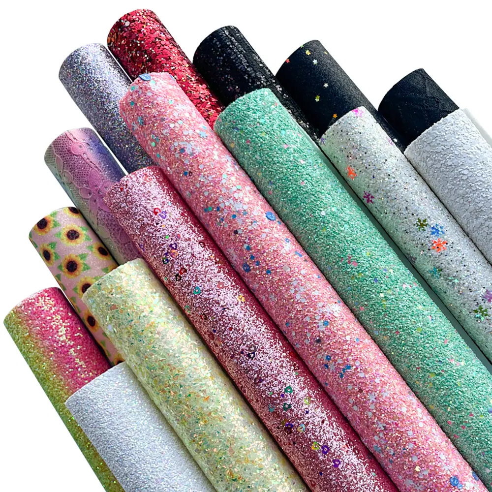 15pcs Sparkle Random Glittery Faux Leather Sheets - 8x12 In Soft PU Fabric for Crafting, Handmade Crafts, Sewing DIY Projects, In-Stock at Overseas Warehouses