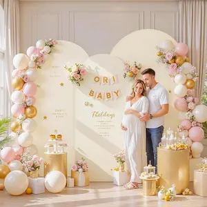 Beige Arch Backdrop Cover 7.2ft 6.6ft 6ft Arch Cover Set of 3 Arch Covers Stretchy Backdrop for Wedding Party  Shower Birthday Photography Spandex Arch Stand Covers Backdrop Curtains Decor