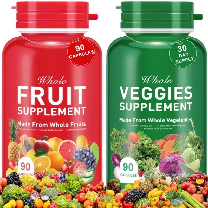 Fruits and Veggies Supplement 2 Set of bottle - 90 Fruit and 90 Vegetable Capsules - 100% Whole Natural Superfood - Filled with Vitamins and Minerals - Supports Energy Levels