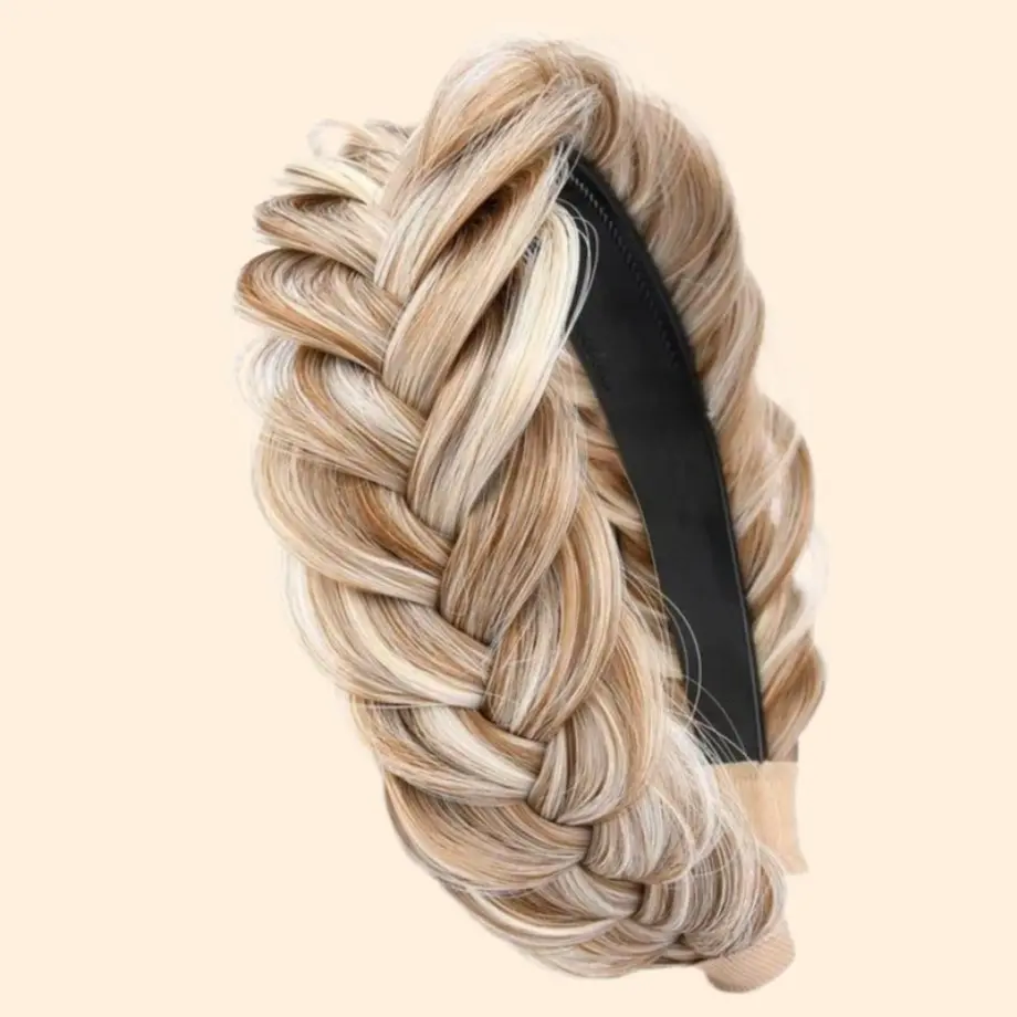 Boho Braided Headband in Sandy Gold - Wide, High-Elastic Hair Accessory for Women, Non-Slip for Sports & Everyday Wear, Hair Accessories