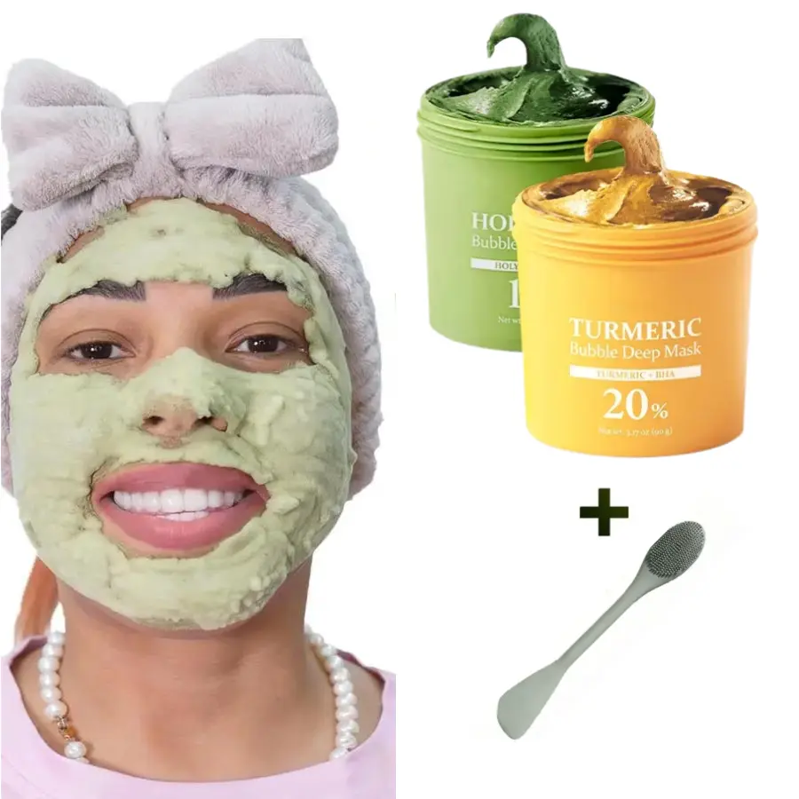 Holy Basil Bubble Deep Mask – Holy Basil & Carbonated Water for Cleansing Pores & Blackheads, Suitable for All Skin Types, Vegan Clay-to-Bubble Wash-Off Mask (90g / 3.17 oz) blackhead korean clay sparkle holy basil mascarillas para la cara