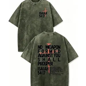 Weripoah Men's Christian Jesus Graphic Round Neck T-Shirt, Menswear Short-Sleeve Distressed Vintage Oversized Acid Wash Top, Casual Faith Religious Streetwear Style Sports Apparel,summervibes Crewneck Tshirt