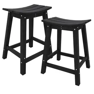Weatherproof HDPE Outdoor Bar Stools Set of 2 – Heavy Duty Resin Patio Counter Height Chairs with Footrest – Durable Tall Bar Seating – Black, Hdpe Resin