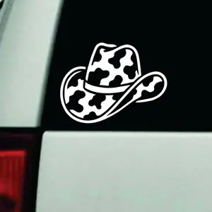 Cowboy Hat Cow Pattern Car Decal Truck Bumper Sticker Window Windshield Vinyl Girls Cute Country
