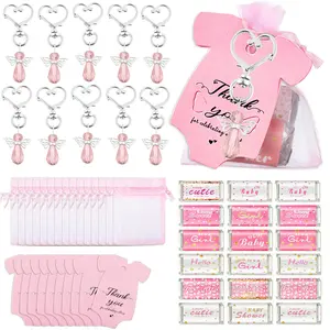 Festive Party Gift Set, Party Gift Packs, Gift Package, Gender Reveal Keychain Tags Stickers, Baptism Chiffon Bag, 6/12/24 Pieces, Perfect for Celebrations