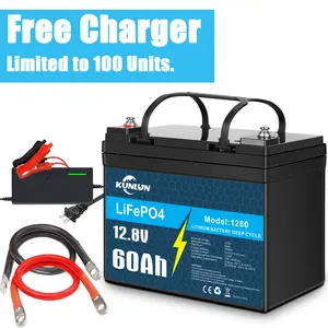 KUNLUN 12V 60Ah LiFePO4 Lithium Battery with Built-in BMS, 4000+ Deep Cycles & EV-Grade Cells, IP65 Waterproof, Safe Power for Solar, Camping, Off-grid Sets, Fish Finder,  Home Energy Storage