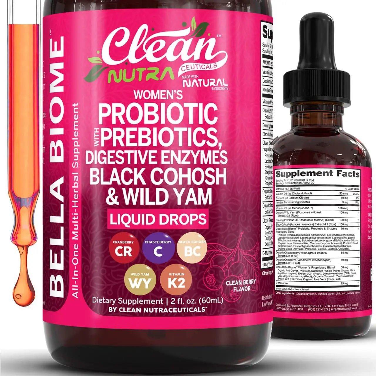Clean Nutra Women's Probiotic with Prebiotics, Digestive Enzymes, Black Cohosh & Wild Yam for Gut Health Vitamins - Bella Biotic