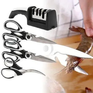 4 Pcs Heavy Duty Kitchen Shears with Knife and Scissor Sharpener Tool - Multipurpose Stainless Steel Scissors for Food - Sharp Food-Grade Kitchen Scissor for Meat, Seafood, Poultry