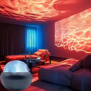 Black water wave LED nightlight with color-changing projection, USB-powered ambient lighting ball with remote control - perfect for bedroom decor