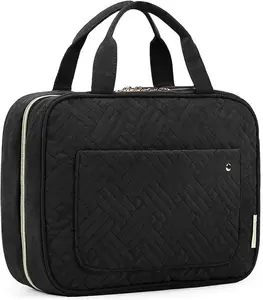 BAGSMART Toiletry Bag Travel Bag with Hanging Hook, Water-resistant Makeup Cosmetic Bag Travel Organizer for Accessories, Shampoo, Full-size Container, Toiletries (Black, Medium)