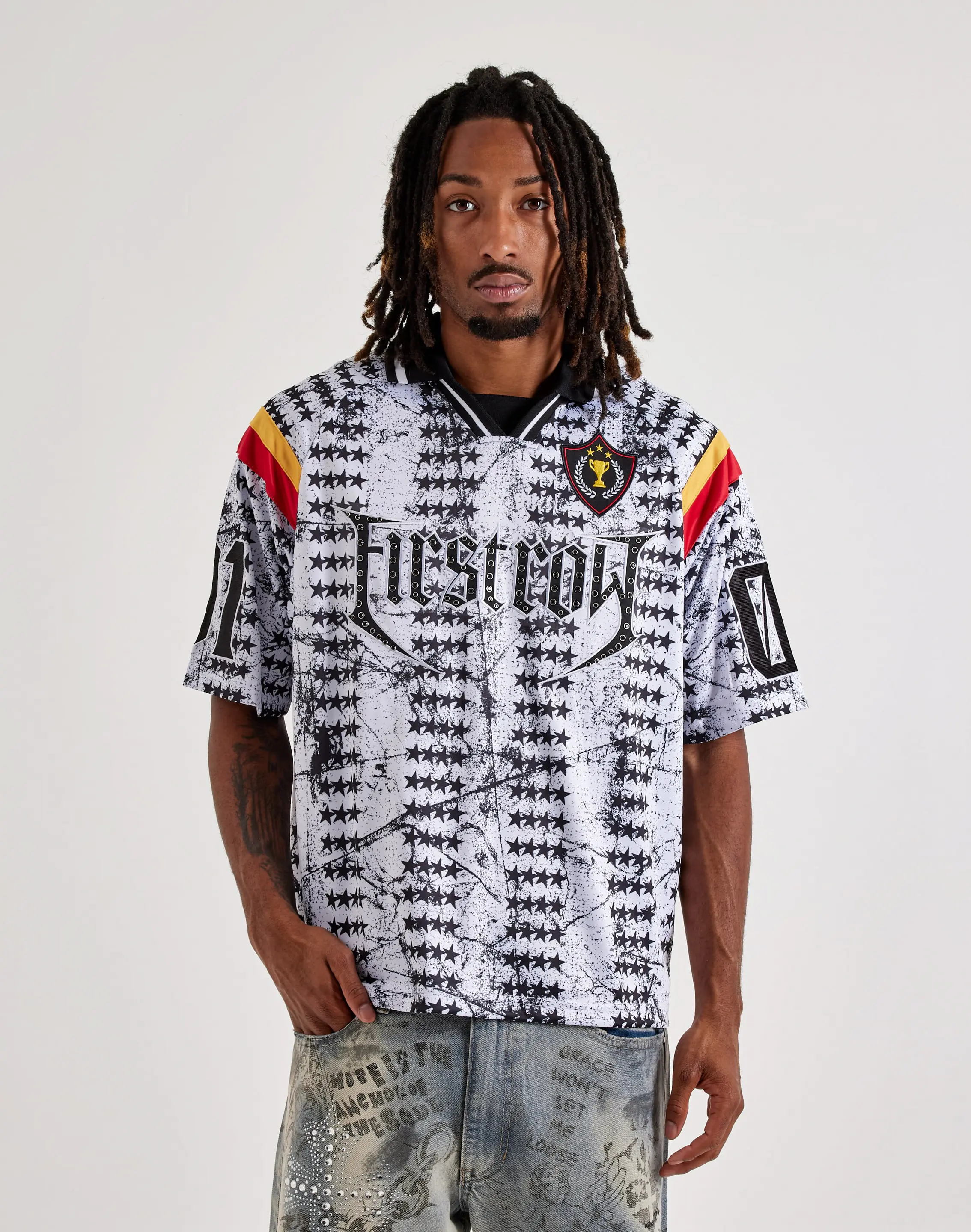 Mens First Row Rhinestone Soccer Jersey
