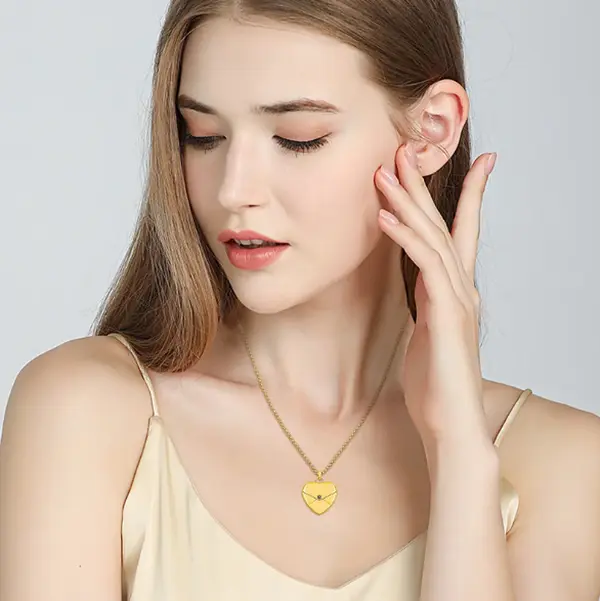 OIDEA Women's Laser-Engraved Heart Locket Necklaces - Stainless Steel Envelope Pendant, Personalizable Custom Photo & Name, Customizable Magnetic Jewelry for Gifting & Commemoration, Personalizable Necklaces affordable trendy gold