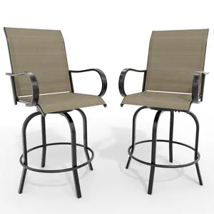 2 Piece Outdoor Swivel Bar Stools, All-Weather Bar Height Patio Chairs with High Back & Armrest, 360° Swivel Tall Barstools for Patio, Deck, Backyard, Garden-Light Grey