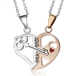 Stainless steel interlocking heart-shaped electroplated engraved couple pendant necklace, featuring a letter design, suitable for both men and women, fashionable and versatile, an exquisite piece of jewelry, perfect as a Valentine's Day or birthday gift.