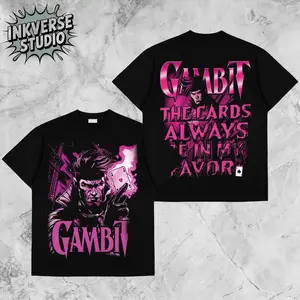 InkVerse Limited Edition Gambit X-Men Graphic Tee, Remy LeBeau Playing Cards Energy Comic Design T Shirt, Mutant Hero Style, Oversized Streetwear Unisex Tee, Vintage Comic Look, Gift for Fans