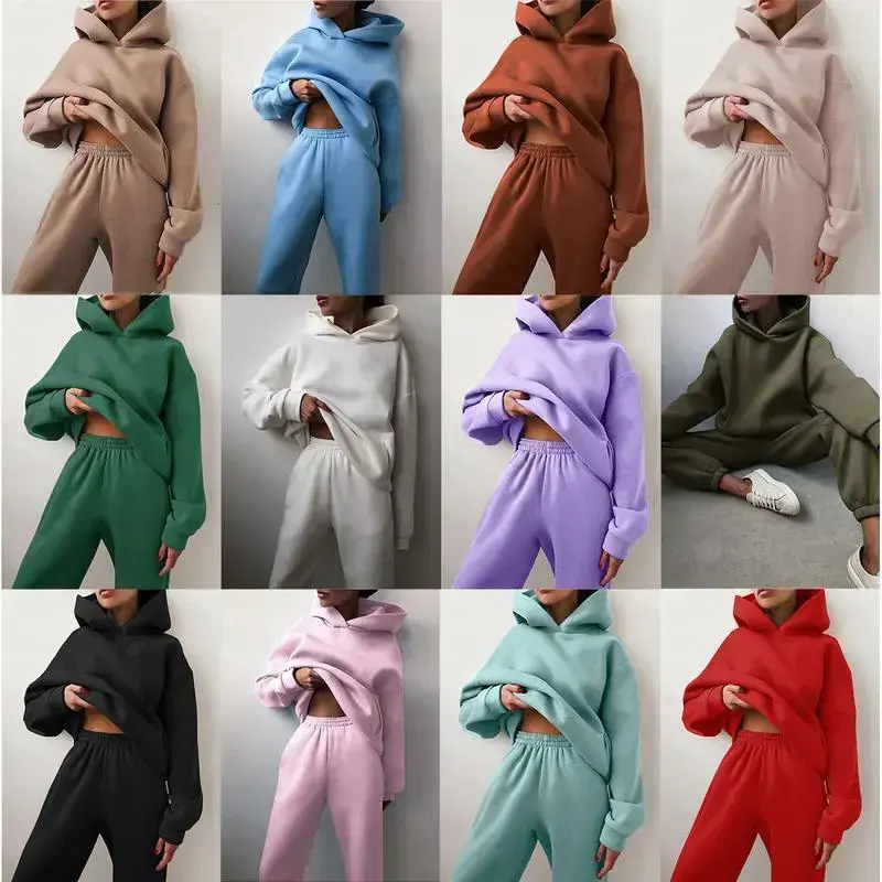 2026Comfort Heavy Fleece Oversize Couple Hoodie & Loose Sweatpants Set Women's Long Sleeve Pullover Basic Minimalist Black Suits Casual Clothes(Raincoats)Gift