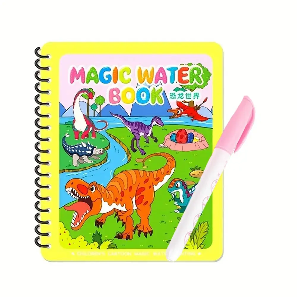 Magic Water Coloring Book, 1 Count 5 Pages Cartoon Pattern Painting Coloring Book with 1 Count Random Color Water Drawing Pen, Educational Learning To